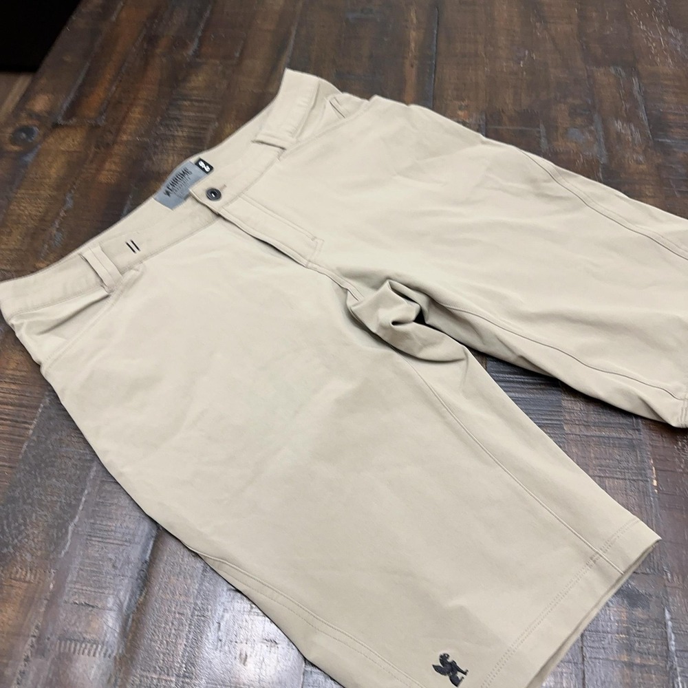 Chrome Industries Cycling Shorts Mens 36 Beige Nylon Stretch Pockets Logo Twill